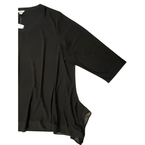 Cato Plus Sz 26/28 Black Asymmetric Sheer Hem Blouse 3/4 Sleeve Stretch Top NWT - Picture 10 of 12
